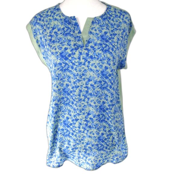 Papermoon Blue & Green Small Floral Front Solid Back Sleeveless Top MP NWT (B7) - Picture 1 of 12